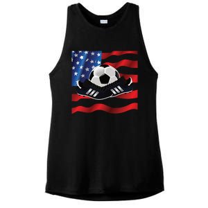 US Soccer Fan Team USA Ball Flag Ladies PosiCharge Tri-Blend Wicking Tank