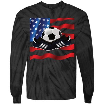 US Soccer Fan Team USA Ball Flag Tie-Dye Long Sleeve Shirt