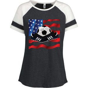 US Soccer Fan Team USA Ball Flag Enza Ladies Jersey Colorblock Tee