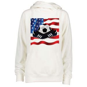 US Soccer Fan Team USA Ball Flag Womens Funnel Neck Pullover Hood