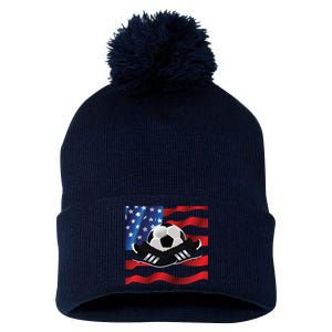 US Soccer Fan Team USA Ball Flag Pom Pom 12in Knit Beanie