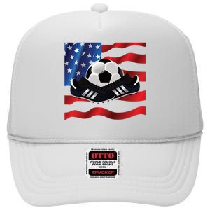 US Soccer Fan Team USA Ball Flag High Crown Mesh Back Trucker Hat