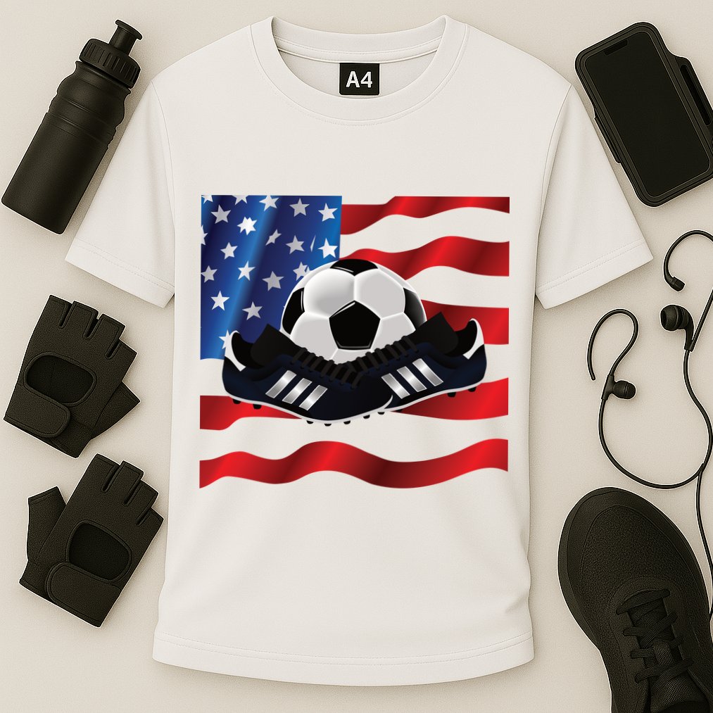 US Soccer Fan Team USA Ball Flag Cooling Performance Crew T-Shirt