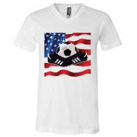 US Soccer Fan Team USA Ball Flag V-Neck T-Shirt