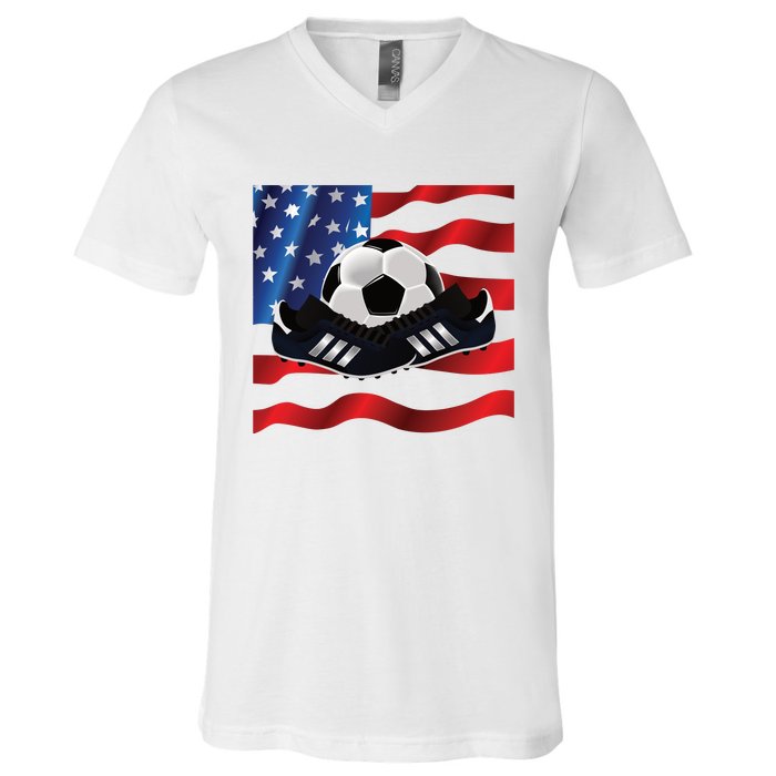 US Soccer Fan Team USA Ball Flag V-Neck T-Shirt