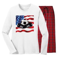 US Soccer Fan Team USA Ball Flag Women's Long Sleeve Flannel Pajama Set 