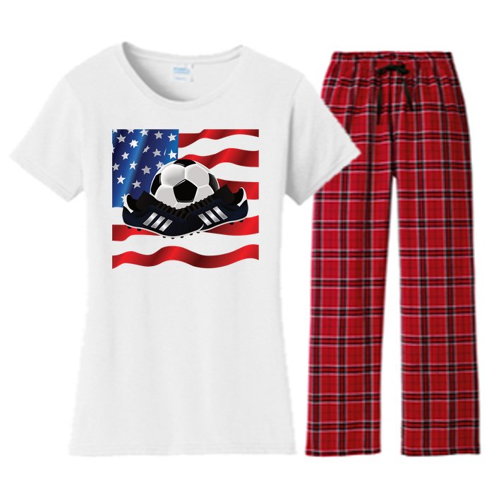 US Soccer Fan Team USA Ball Flag Women's Flannel Pajama Set