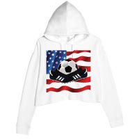 US Soccer Fan Team USA Ball Flag Crop Fleece Hoodie