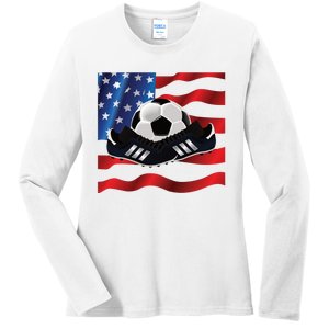 US Soccer Fan Team USA Ball Flag Ladies Long Sleeve Shirt