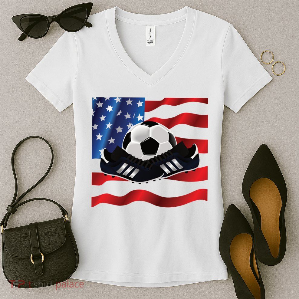 US Soccer Fan Team USA Ball Flag Women's V-Neck T-Shirt