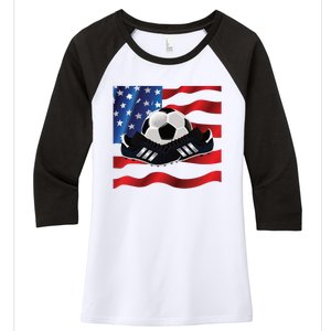 US Soccer Fan Team USA Ball Flag Women's Tri-Blend 3/4-Sleeve Raglan Shirt