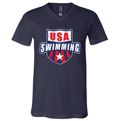 USA Swimming Team Sports Athlete US Swim Aquatic Design V-Neck T-Shirt