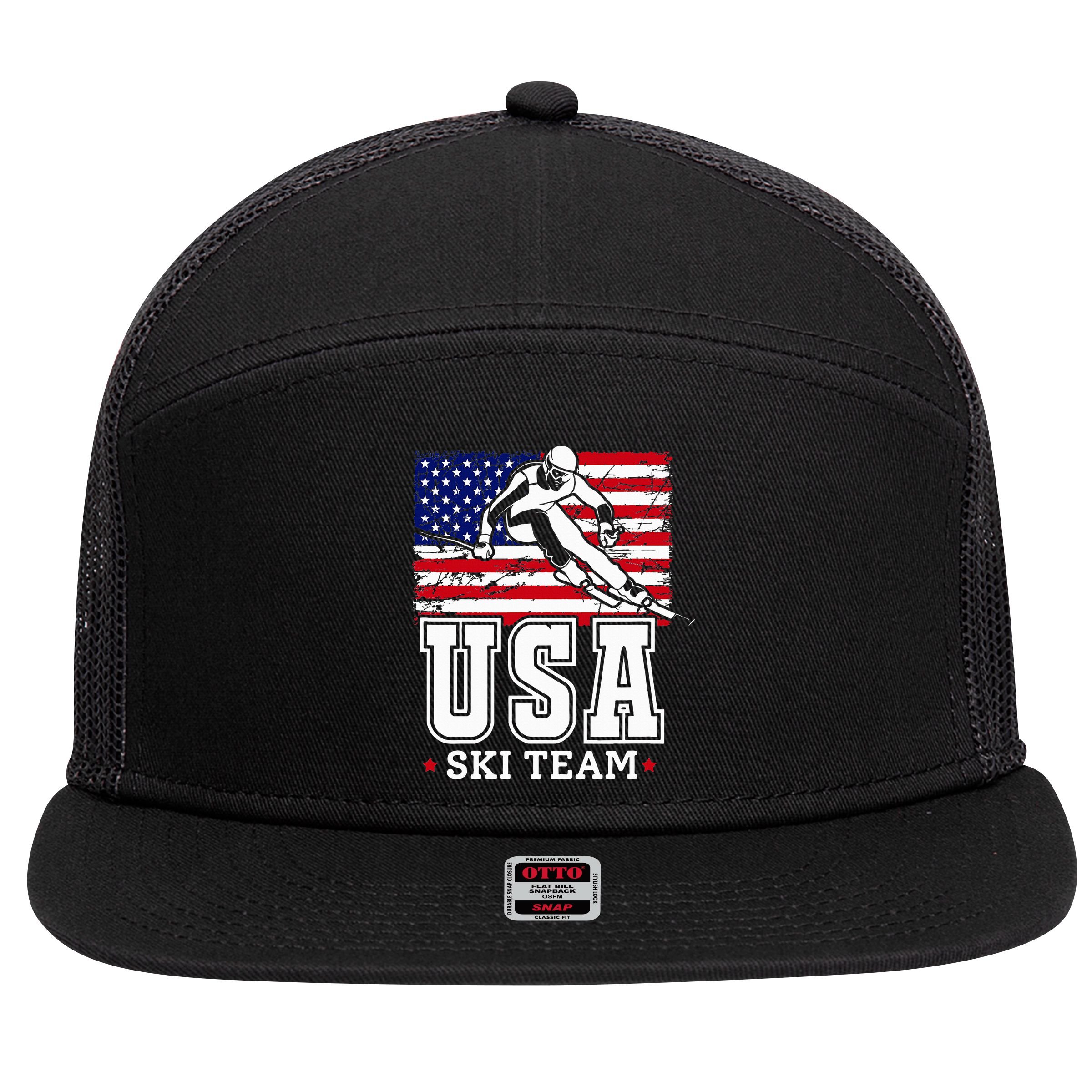 Usa Ski Team American Flag Skiing Skier 7 Panel Mesh Trucker Snapback Hat