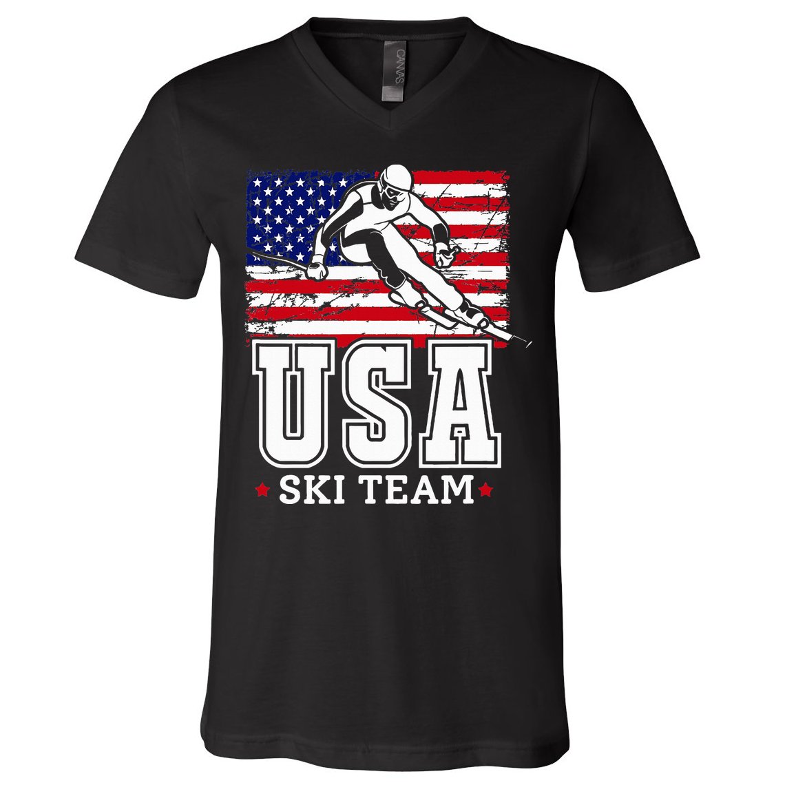 Usa Ski Team American Flag Skiing Skier V-Neck T-Shirt