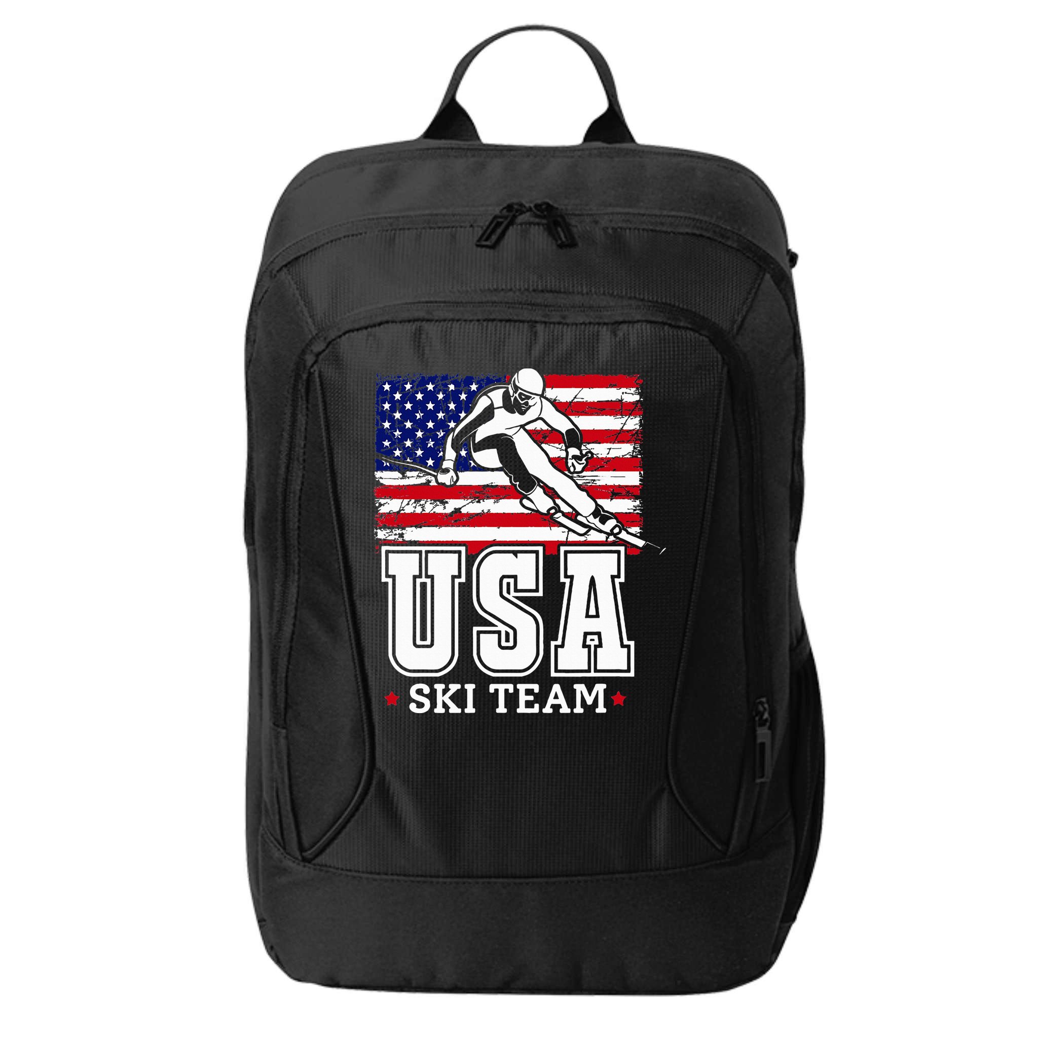 Usa Ski Team American Flag Skiing Skier City Backpack