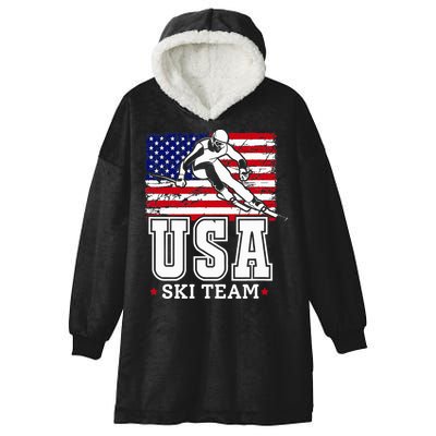Usa Ski Team American Flag Skiing Skier Hooded Wearable Blanket