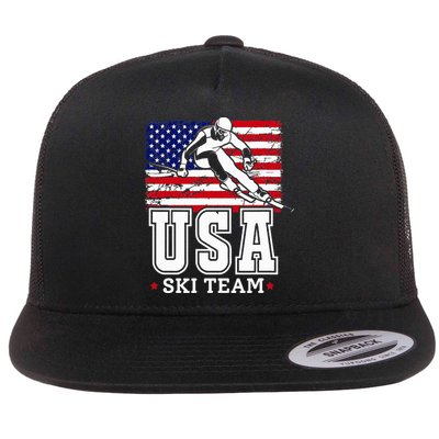Usa Ski Team American Flag Skiing Skier Flatbill Hat