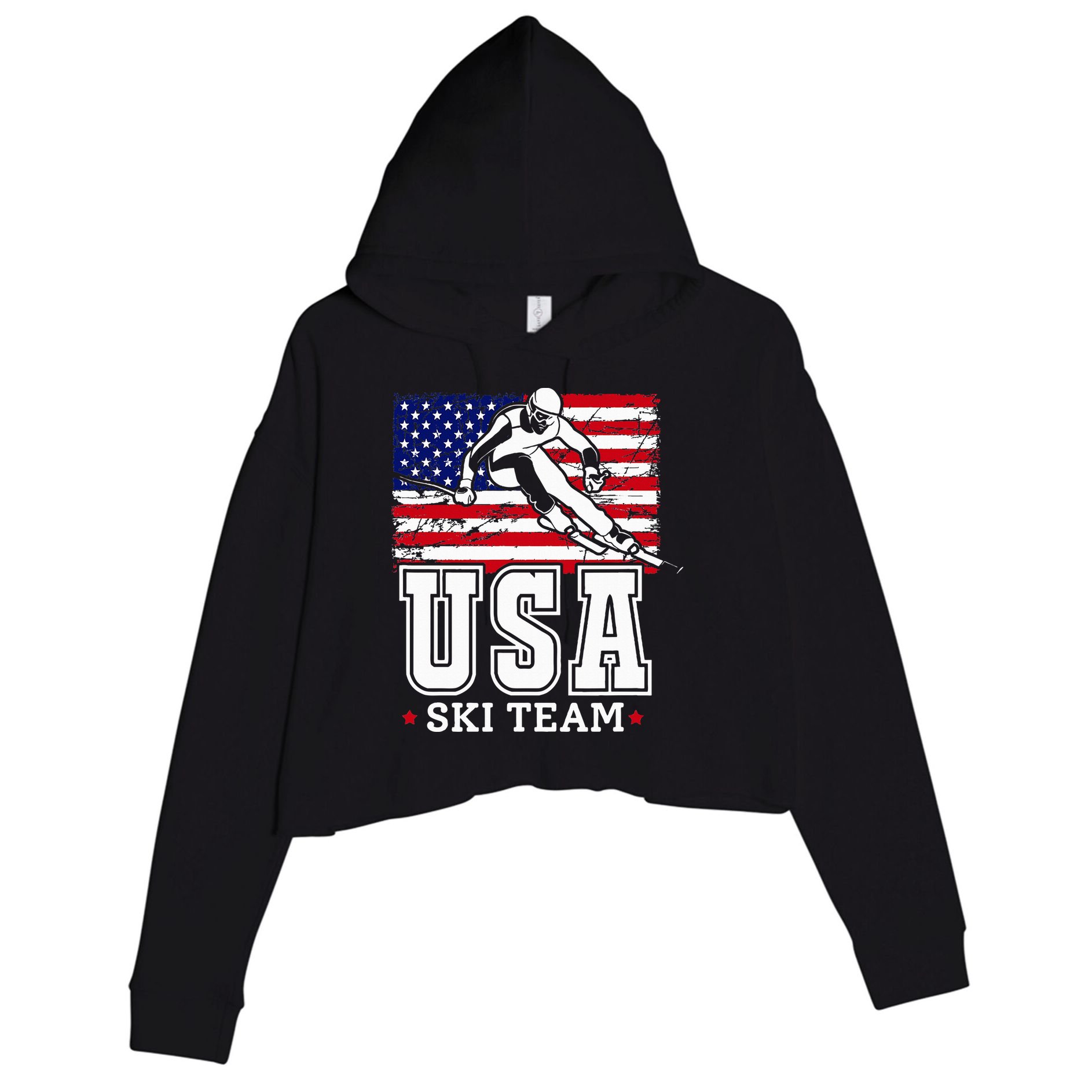 Usa Ski Team American Flag Skiing Skier Crop Fleece Hoodie