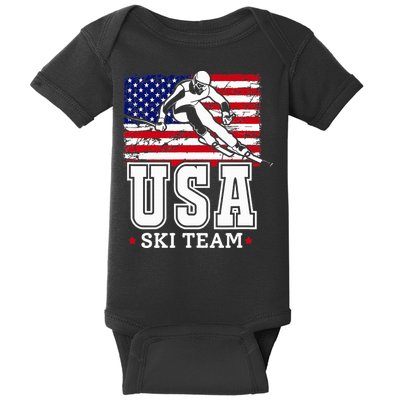 Usa Ski Team American Flag Skiing Skier Baby Bodysuit