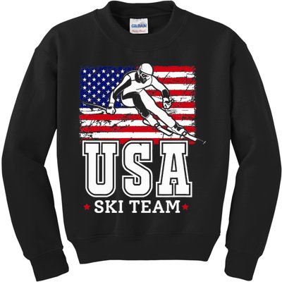 Usa Ski Team American Flag Skiing Skier Kids Sweatshirt