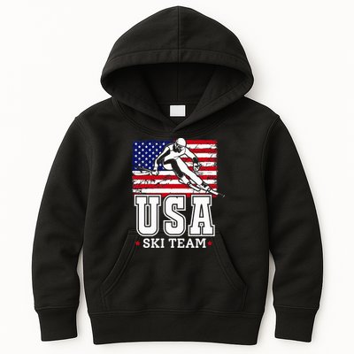 Usa Ski Team American Flag Skiing Skier Kids Hoodie