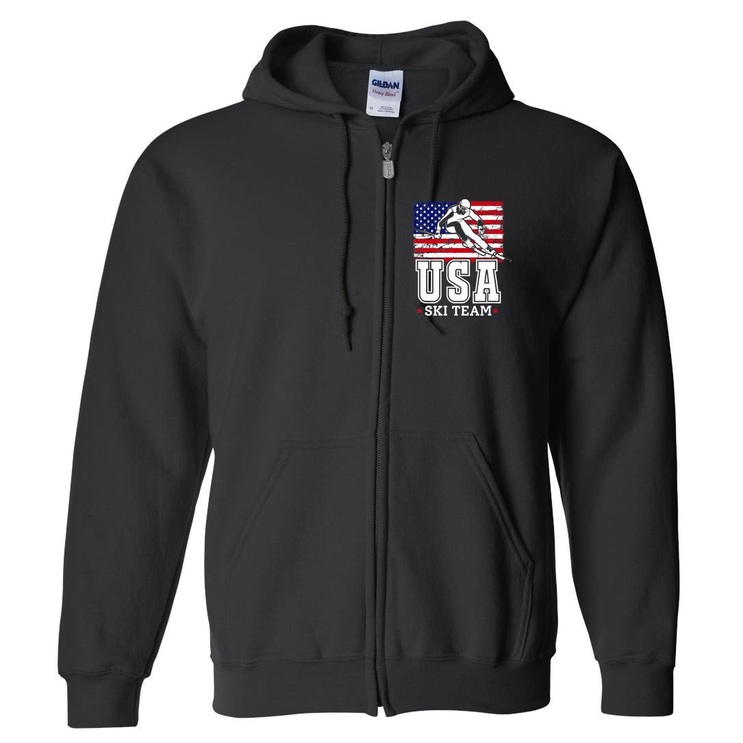 Usa Ski Team American Flag Skiing Skier Full Zip Hoodie