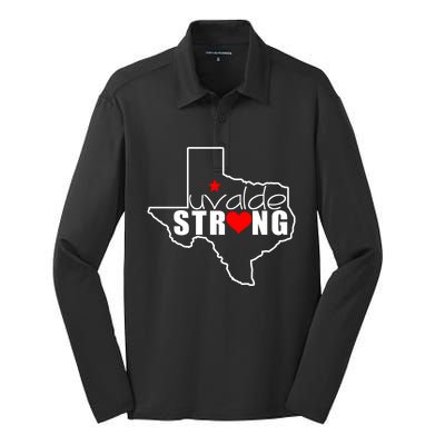 Uvalde Strong Texas Map Heart Silk Touch Performance Long Sleeve Polo