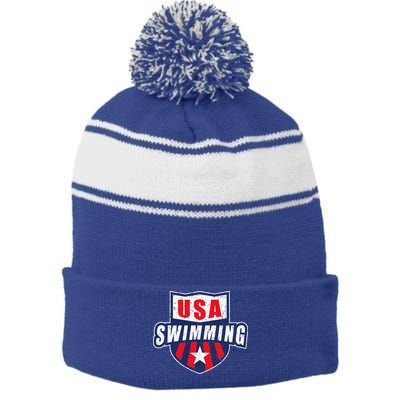 Usa Swimming Team Sports Athlete Us Swim Aquatic Stripe Pom Pom Beanie