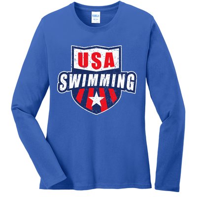 Usa Swimming Team Sports Athlete Us Swim Aquatic Ladies Long Sleeve Shirt