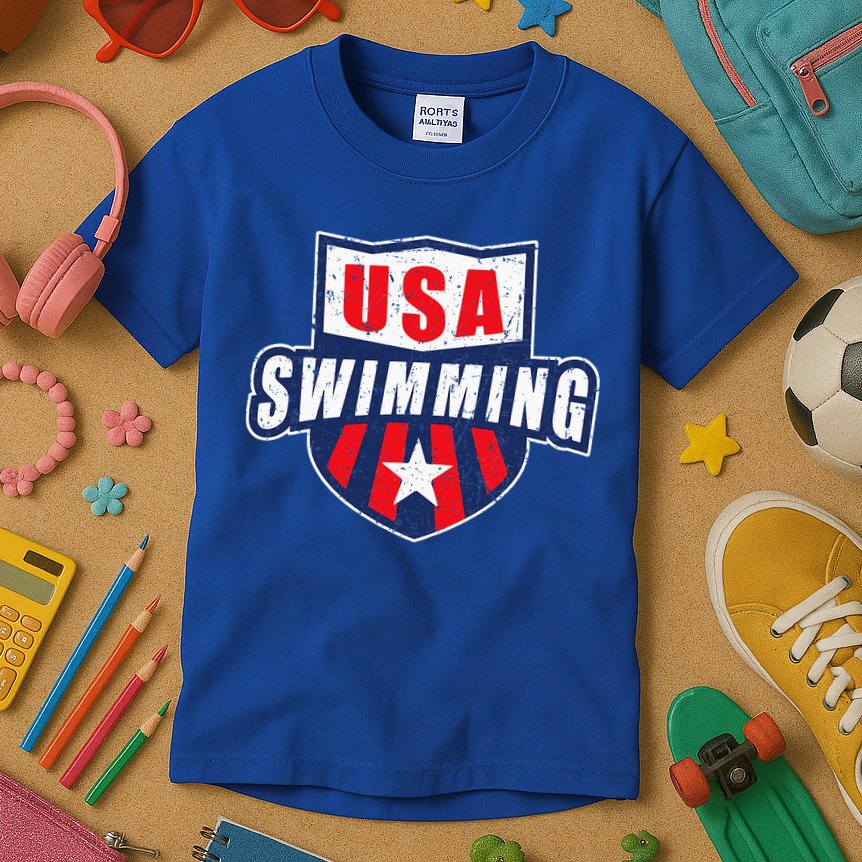 Usa Swimming Team Sports Athlete Us Swim Aquatic Kids T-Shirt