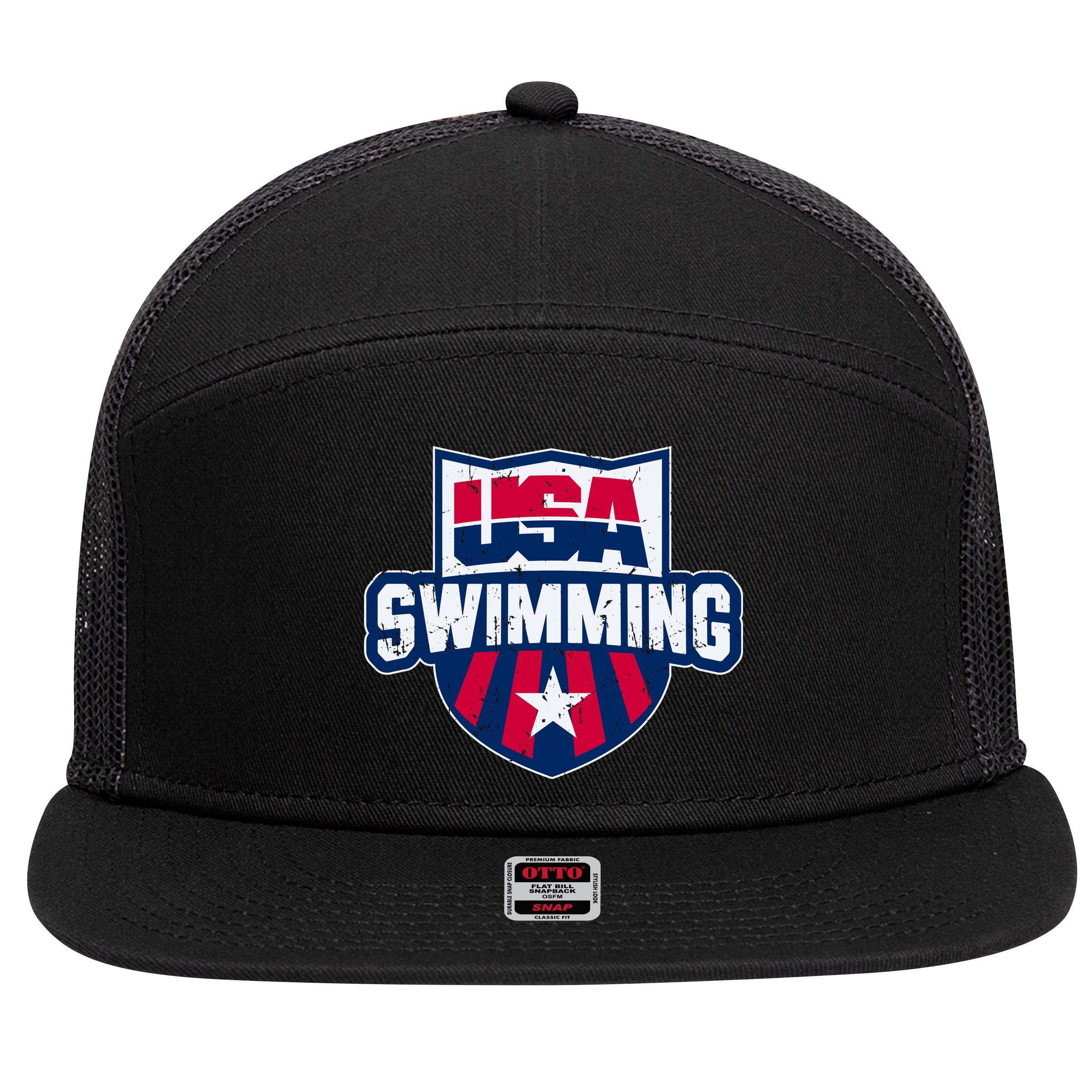 Usa Swimming Team Sports Athlete Us Swim Aquatic 7 Panel Mesh Trucker Snapback Hat