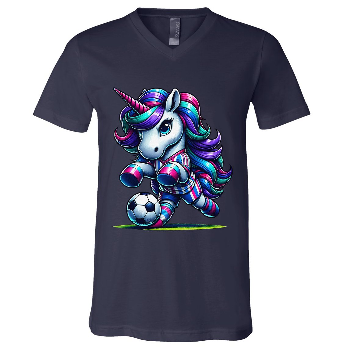Unicorn Soccer Team Player V-Neck T-Shirt