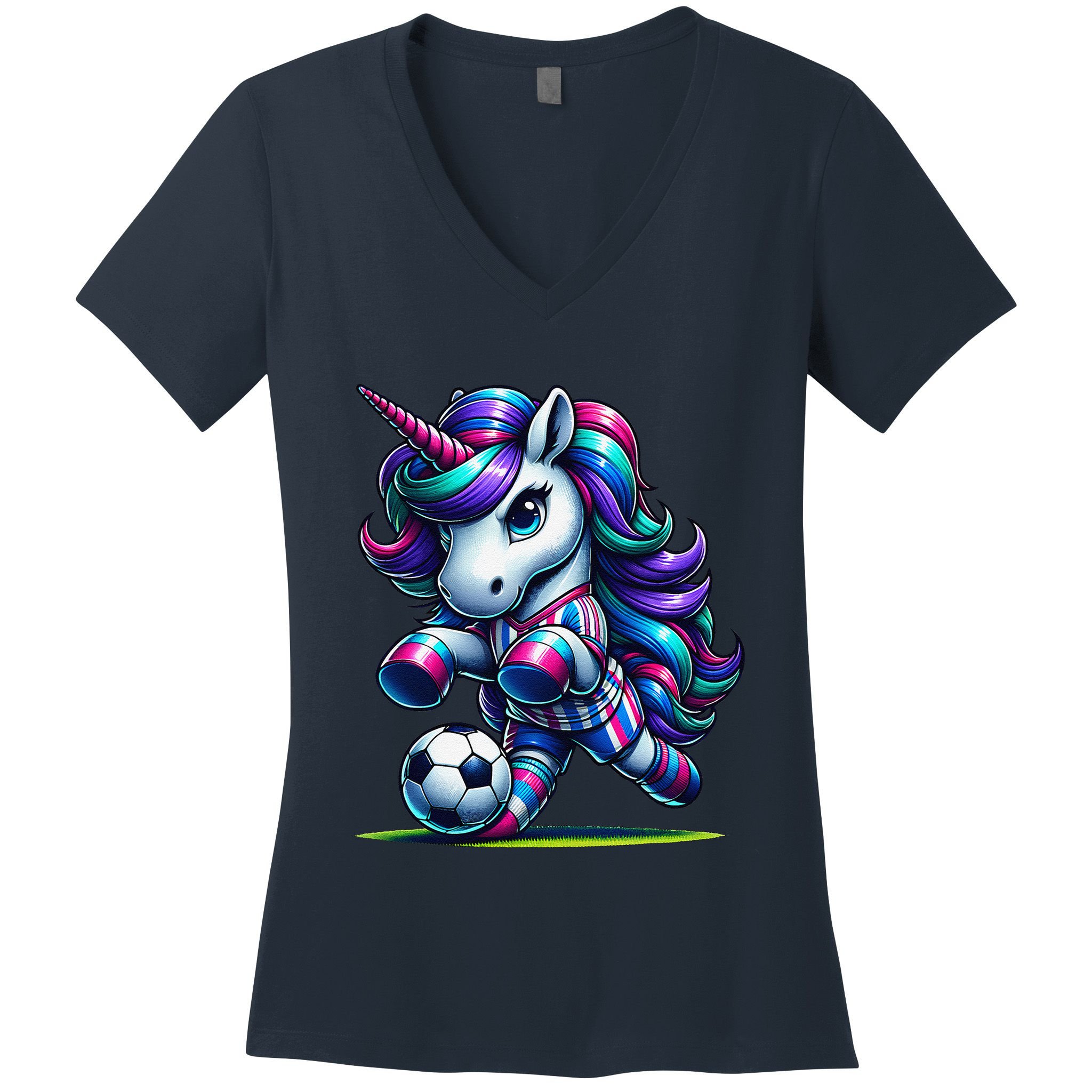 Unicorn Soccer Team Player Women's V-Neck T-Shirt