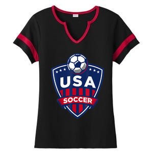 USA Soccer Team Support The Team Shirt USA Flag Football TShirt Ladies Halftime Notch Neck Tee