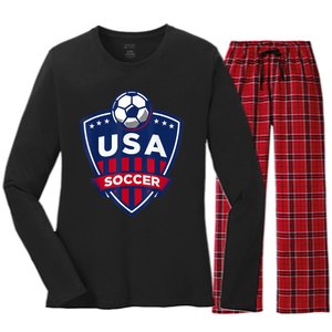 USA Soccer Team Support The Team Shirt USA Flag Football TShirt Women's Long Sleeve Flannel Pajama Set 