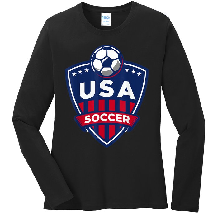 USA Soccer Team Support The Team Shirt USA Flag Football TShirt Ladies Long Sleeve Shirt