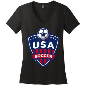 USA Soccer Team Support The Team Shirt USA Flag Football TShirt Women's V-Neck T-Shirt