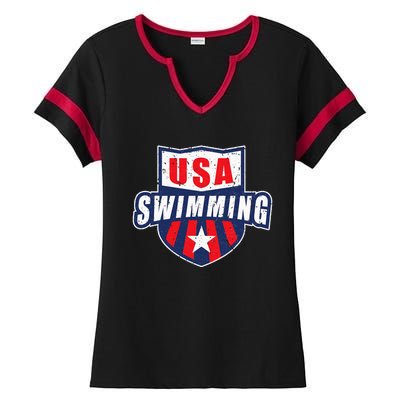 USA Swimming Team Sports Athlete US Swim Aquatic Design Ladies Halftime Notch Neck Tee