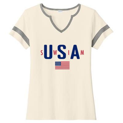 Usa Swim  Usa Summer Swimming 2024 Games Ladies Halftime Notch Neck Tee