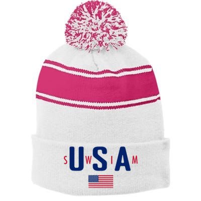 Usa Swim  Usa Summer Swimming 2024 Games Stripe Pom Pom Beanie