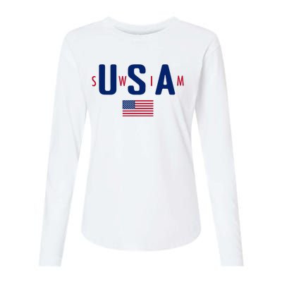 Usa Swim  Usa Summer Swimming 2024 Games Womens Cotton Relaxed Long Sleeve T-Shirt