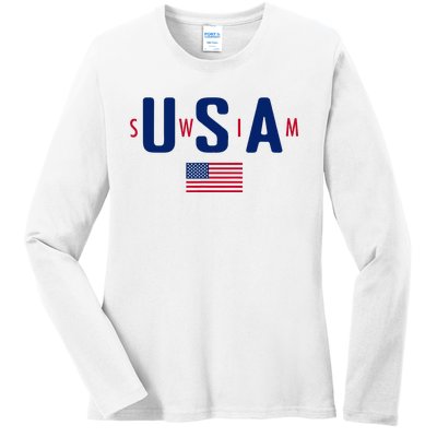 Usa Swim  Usa Summer Swimming 2024 Games Ladies Long Sleeve Shirt