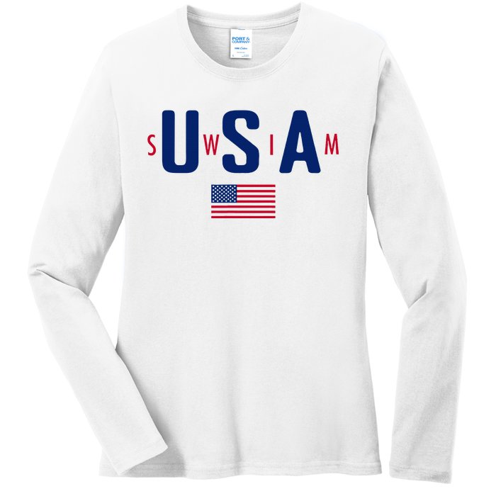 Usa Swim  Usa Summer Swimming 2024 Games Ladies Long Sleeve Shirt