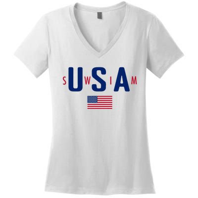 Usa Swim  Usa Summer Swimming 2024 Games Women's V-Neck T-Shirt