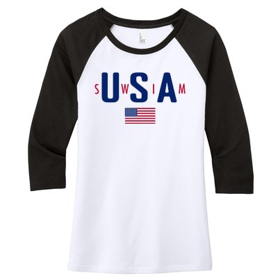 Usa Swim  Usa Summer Swimming 2024 Games Women's Tri-Blend 3/4-Sleeve Raglan Shirt