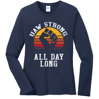 UAW Strong UAW Proud Union Pride UAW Laborer Worker Ladies Long Sleeve Shirt