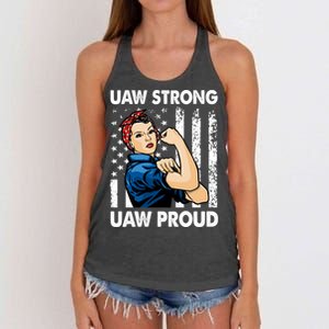 UAW Strong UAW Proud Union Pride UAW Laborer Worker Women's Knotted Racerback Tank