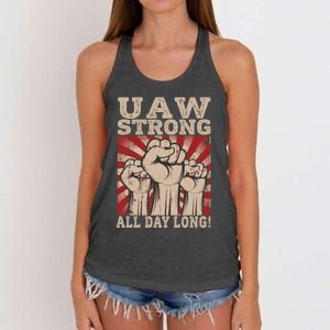 UAW Strong UAW Proud Union Pride UAW Laborer Worker Women's Knotted Racerback Tank