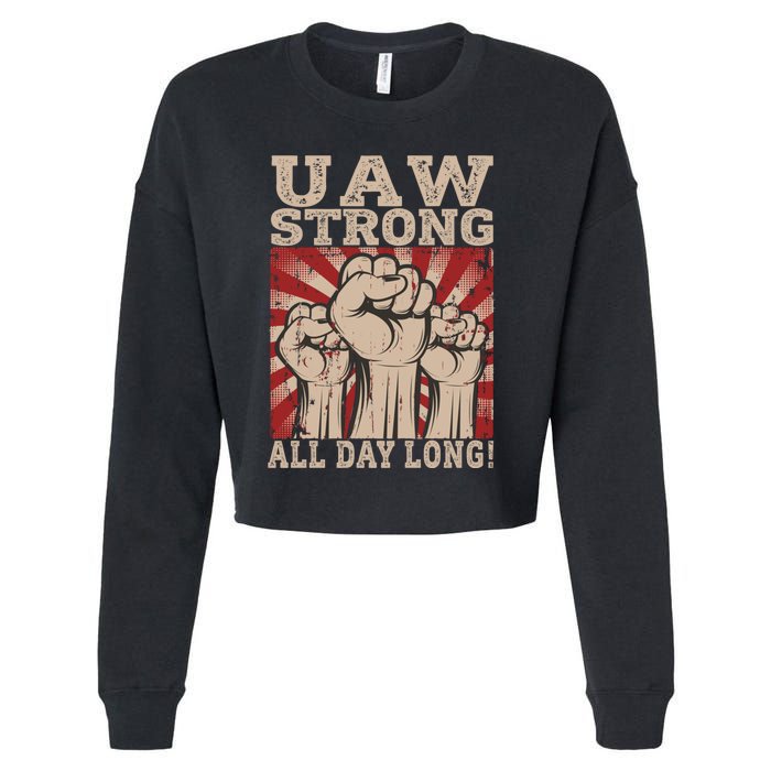 UAW Strong UAW Proud Union Pride UAW Laborer Worker Cropped Pullover Crew