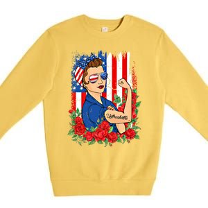 United States Unbreakable Roses Usa Flag 4th Of July Cute Gift Premium Crewneck Sweatshirt